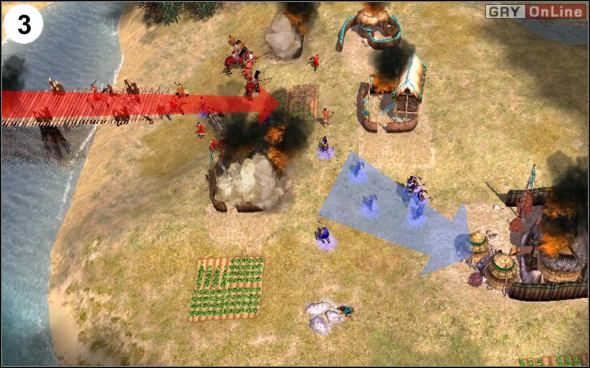 Możliwe również, że sojusznicy sami zaatakują Donghu - obrazek (3) przedstawia resztkę twoich wojsk oraz sojuszników - Chou, nadchodzących z lewej - [Korea] Misja 2 cz.2 w Empire Earth II - Empire Earth II - poradnik do gry