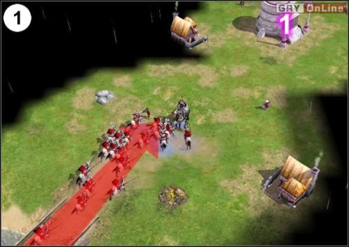 Po pokonaniu zbrojnych zaatakuj świątynię w [1], widoczną na obrazku (1) - [Niemcy] Misja 1 cz.1 w Empire Earth II - Empire Earth II - poradnik do gry