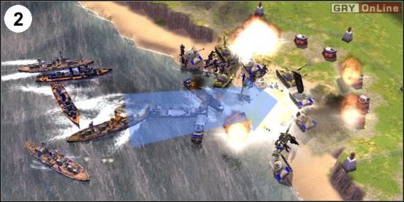 Płyń tak, jak pokazuje to gruba strzałka, do (2) - [Punkty Zwrotne] Normandia - Alianci cz.1 w Empire Earth II - Empire Earth II - poradnik do gry