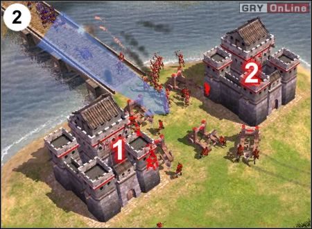 W (2) postaw fortece tak jak pokazuje te powyższy obrazek - w [1] i [2] - [Punkty Zwrotne] Trzy krolestwa - Wu cz.1 w Empire Earth II - Empire Earth II - poradnik do gry