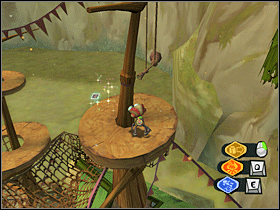 11. Tą kartę możesz zdobyć dopiero po uzyskaniu umiejętności Lewitacja (Levitate). Dostań się na dach chatki i po linie przejdź do miejsca widocznego na screenie. - Boathouse and Beach (1) | Lokalizacje przedmiotów | Psychonauts - Psychonauts - poradnik do gry