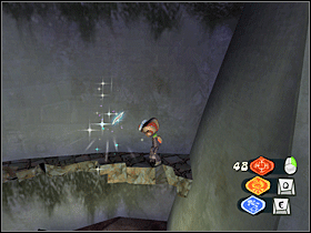 3. Z miejsca, w którym była poprzednia karta, przeskocz na drążek i na kolejną półkę. Wejdź na przymocowaną do niej linę. W pobliżu powinieneś ujrzeć tą kartę. Przeskocz do niej. - Lower Floors (Asylum) | Lokalizacje przedmiotów | Psychonauts - Psychonauts - poradnik do gry