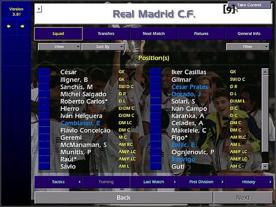 Następnie wybieramy Yes by wyrazić chęć przejęcia kontroli nad daną drużyną, oraz Finish, po czym naszym rozradowanym oczom ukazuję się widok znajdujący się poniżej - Nowa gra cd. | Informacje | Championship Manager 2000/2001 - Championship Manager 2000/2001 - poradnik do gry