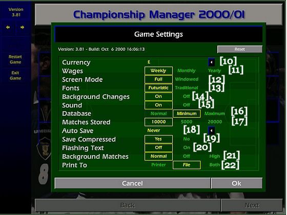 Tym sposobem doszliśmy do końca opcji - Ustawienia | Informacje | Championship Manager 2000/2001 - Championship Manager 2000/2001 - poradnik do gry