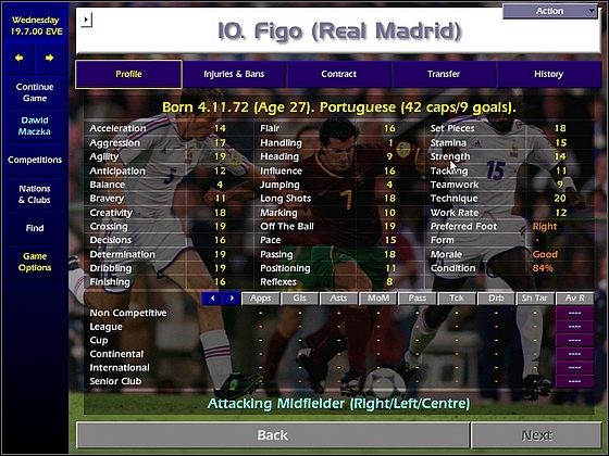 1 - Profil zawodnika | Gra | Championship Manager 2000/2001 - Championship Manager 2000/2001 - poradnik do gry