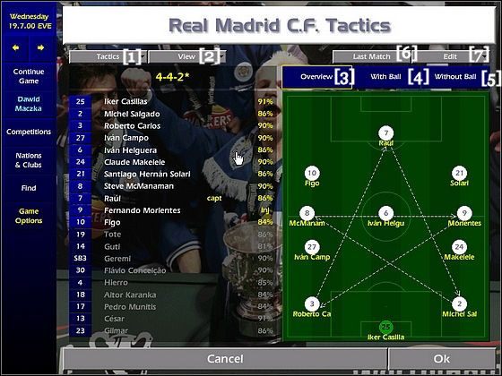 Jeśli wybierzecie Tactics, a następnie Team Instructions ukaże się wam poniższe okno - Okno taktyki | Taktyka | Championship Manager 2000/2001 - Championship Manager 2000/2001 - poradnik do gry