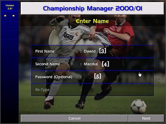 Po tej formalności czeka nas wybór kraju, z którego pochodzimy, najlepiej wybrać narodowość odpowiadająca lidze, którą wybraliśmy - Nowa gra | Informacje | Championship Manager 2000/2001 - Championship Manager 2000/2001 - poradnik do gry