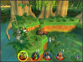 Przekraczamy pobliską bramę i rozprawiamy się z całą masą ślimaków i żółwi - [Solucja] Etap 1 - Bagno Shreka cz.3 | Shrek 2 Team Action - Shrek 2: Team Action - poradnik do gry