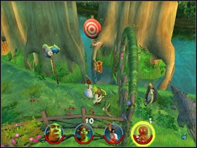 Przełączamy się na Ciastka i nim dostajemy się na widoczne miejsce ze złotym świecidełkiem - [Solucja] Etap 1 - Bagno Shreka cz.3 | Shrek 2 Team Action - Shrek 2: Team Action - poradnik do gry