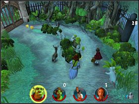 Zbieramy rzeczy z dwóch wzniesień, pomiędzy którymi znajduje się fasolka [3/12] - [Solucja] Etap 2 - Straszny Las cz.1 | Shrek 2 Team Action - Shrek 2: Team Action - poradnik do gry