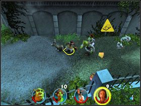 Idziemy dalej i rzucamy przez bramę we wrogie szczury - [Solucja] Etap 2 - Straszny Las cz.3 | Shrek 2 Team Action - Shrek 2: Team Action - poradnik do gry