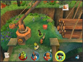 Na drugim moście przechodzimy po linie Kotem w Butach i korzystamy z wajchy - [Solucja] Etap 5 - Na ścieżce cz.5 | Shrek 2 Team Action - Shrek 2: Team Action - poradnik do gry