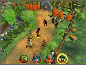 Leżącą po drugiej stronie krowę zmuszamy do otworzenia kolejnej bramy - [Solucja] Etap 6 - Farma Jacka i Jilla cz.1 | Shrek 2 Team Action - Shrek 2: Team Action - poradnik do gry