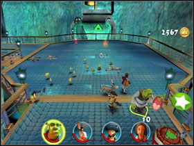 Rozprawiamy się ze sporą grupą przeciwników, rzucając w nich wybuchowymi beczkami - [Solucja] Etap 7 - Wróżka Chrzestna cz.3 | Shrek 2 Team Action - Shrek 2: Team Action - poradnik do gry