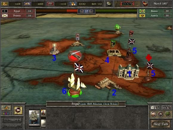 W Trybie Militarnym będziemy mieli również do czynienia z całą gamą najprzeróżniejszych ikon pojawiających się na mapie - Tryb Militarny (Military View) | Imperial Glory - Imperial Glory - poradnik do gry