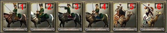 Na obrazku od lewej mamy: (1 ) Lancerów (Lancers) i (2 ) Huzarów (Hussars) - 2 jednostki kawaleryjskie, które możemy rekrutować już w Pierwszej Erze po postawieniu Basic Stables - Jednostki - Kawaleria | Imperial Glory - Imperial Glory - poradnik do gry