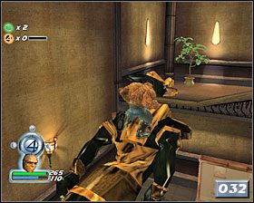 Na pięterku czeka Cię starcie z kolejnymi znanymi już przeciwnikami oraz jednym nowym (jeden z posągów ożyje, jeżeli nie zdążysz powstrzymać jednej z mumii) - Misja 2 | Museum | Solucja Fantastic 4 - Fantastic 4 - poradnik do gry