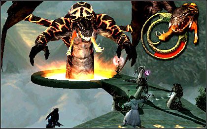 Gdy pokonasz kilka pierwszych fal przeciwników, za pośrednictwem pobliskiego portalu kapłan wezwie Merrshaluka - boga yuan-ti - 6. The Yuan-Ti Temple | Poziomy | Forgotten Realms Demon Stone - Forgotten Realms: Demon Stone - poradnik do gry