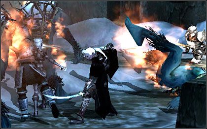 Ponownie wcielasz się w Drizzta i samotnie bronisz bramy przed trollami - zarówno zwykłymi, jak i miotaczami lodowych brył, atakującymi z dystansu - 7. Stand at Mithrall Hall | Poziomy | Forgotten Realms Demon Stone - Forgotten Realms: Demon Stone - poradnik do gry