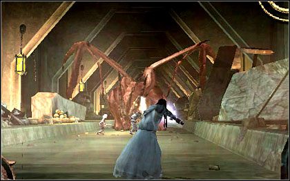 Pozbawiony skrzydeł smok goni drużynę, ostateczna konfrontacja następuje w długim, szerokim korytarzu - 9. The Dragons Lair | Poziomy | Forgotten Realms Demon Stone - Forgotten Realms: Demon Stone - poradnik do gry