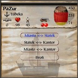 Wybierz swój okręt lub konwój, następnie kliknij na jednym z dźwigów portowych (w widoku miasta) aby otworzyć okno handlu (ale nie na dźwigu doku naprawczego - Podstawy | Handel i Produkcja Patrician III Rise of the Hanse - Patrician III: Rise of the Hanse - poradnik do gry