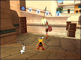 Aby wejść do środka, przechodzimy na prawo od bramy, gdzie trafiamy na guzik i niewielkie przejście - Etap 1 | Grecja | Asterix & Obelix XXL - Asterix & Obelix XXL - poradnik do gry