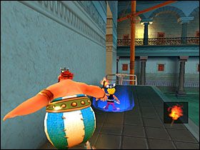 W następnej lokacji przyciskamy kilka guzików, a także pomagamy Asteriksowi z zapaloną pochodnią przedostać się na naszą stronę - Etap 2 | Grecja | Asterix & Obelix XXL - Asterix & Obelix XXL - poradnik do gry