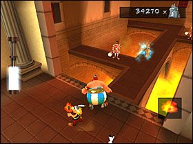 Idziemy dalej, tłuczemy następnego gladiatora z lwami i podpalamy beczkę, by utworzyć przejście dla Obeliksa - Etap 3 | Grecja | Asterix & Obelix XXL - Asterix & Obelix XXL - poradnik do gry