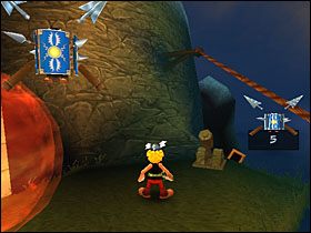 Dzięki temu odblokowujemy guzik na ścianie (patrz rysunek) - Etap 2 | Helwetia | Asterix & Obelix XXL - Asterix & Obelix XXL - poradnik do gry