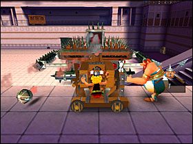 Kiedy będziemy gotowi, korzystamy z katapulty z zieloną flagą, by dostać się do rzymskiego fortu - Etap 6 | Helwetia | Asterix & Obelix XXL - Asterix & Obelix XXL - poradnik do gry