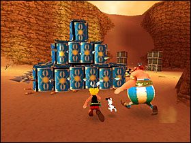 Z jego pomocą ustawiamy niedaleką balistę tak, ażeby rozwalić widoczny obok mur - Etap 2 | Egipt | Asterix & Obelix XXL - Asterix & Obelix XXL - poradnik do gry