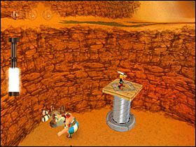 Parę kroków za nią znajduje się lokacja z jeziorem lawy, mostem, czarą ognia, pochodnią, skrzyniami i legionistami - Etap 2 | Egipt | Asterix & Obelix XXL - Asterix & Obelix XXL - poradnik do gry