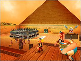 Tym razem, aby wysunąć czerwony guzik, musimy przesunąć trzy wajchy w pobliżu rzymskich żołnierzy (nie przejmujemy się nimi) - Etap 6 | Egipt | Asterix & Obelix XXL - Asterix & Obelix XXL - poradnik do gry
