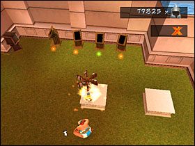 Po rozprawieniu się ze wszystkimi przeciwnikami korzystamy z odblokowanego kołowrotu i wskakujemy po spuszczonym w ten sposób drewnianym moście - Etap 1 | Rzym | Asterix & Obelix XXL - Asterix & Obelix XXL - poradnik do gry