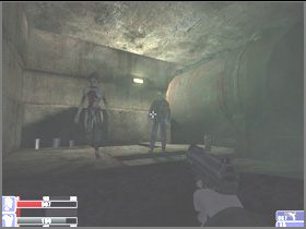 Po prawej jest ciało policjanta, przy nim pancerz i amunicja, a obok niego drabina (lewy obrazek) - [02] Sewers cz.2 w Hellforces - Hellforces - poradnik do gry