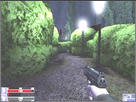 Po drodze zbierz z ciała policjanta amunicję i apteczkę (lewy obrazek) i podążaj prosto, do czterech zombich za zaułkiem (prawy obrazek) - [03] Hackleys park cz.2 w Hellforces - Hellforces - poradnik do gry