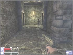 Wybierz wyjście z sali widoczne na lewym obrazku i zabij zombie - [05] Catacombs cz.3 w Hellforces - Hellforces - poradnik do gry