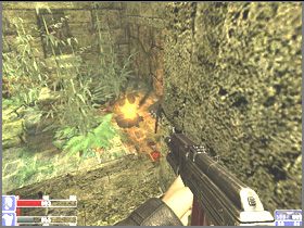 Idź cały czas korytarzem, aż trafisz do miejsca widocznego na lewym obrazku - czyli do porośniętych roślinnością ruin miasta - [17] Ghost city cz.2 | Hellforces - Hellforces - poradnik do gry