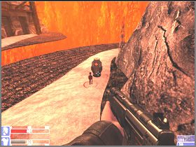 Potem rozpraw się z dwoma ognistymi zwierzakami - jednego widać na wprost, na lewym obrazku, drugi jest po lewej, za skałą - [27] Hell cz.2 | Hellforces - Hellforces - poradnik do gry