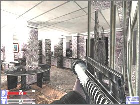 Trafisz do większego biura, przeszukaj je, a potem dwoma rakietami załatw demona odwróconego tyłem, stojącego w większej sali (lewy obrazek) - [28] Hell Office cz.2 | Hellforces - Hellforces - poradnik do gry