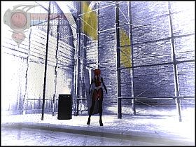 Po znalezieniu się na górze podejdź do najbliższej poręczy (screen 1) i zjedź po niej na niższą platformę - [7] Meatpacking District - Alleys and Rooftops cz.1 | BloodRayne 2 - BloodRayne 2 - poradnik do gry