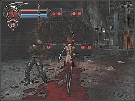 Po kilku udanych rzutach śmieciarka eksploduje, odsłaniając tym samym dalsze przejście (screen 1) - [7] Meatpacking District - Alleys and Rooftops cz.2 | BloodRayne 2 - BloodRayne 2 - poradnik do gry