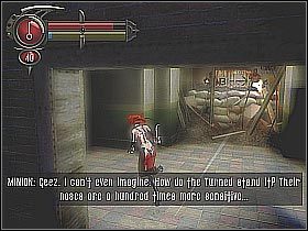 Za rogiem powinieneś zauważyć gostków stojących przy działku maszynowym (screen 1) - [14] Wetworks - Electrification Silos cz.1 | BloodRayne 2 - BloodRayne 2 - poradnik do gry