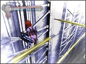 Docelowo powinieneś znaleźć się na kratce, z której przeskocz na kolejny drążek (screen 1) - [25] Kagans Tower - Xerxs Laboratories cz.1 | BloodRayne 2 - BloodRayne 2 - poradnik do gry