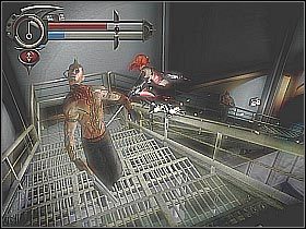 Korzystając z okazji możesz również pożywić się lub wykonać Fatality na tych przeciwnikach, którzy zdołali przeżyć Twój zjazd (screen 1) - [28] Kagans Tower - Media Center cz.1 | BloodRayne 2 - BloodRayne 2 - poradnik do gry