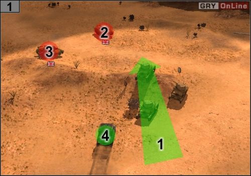 Jedź czołgami, jak pokazuje to strzałka [1] - Misja 1 - Sidi Barrani (2) | Państwa Osi w Codename Panzers - Faza Druga - Codename: Panzers - Faza Druga - poradnik do gry