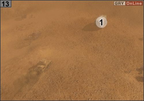 Ustaw czołgi tak, jak pokazuje to obrazek poniżej, jednym natomiast jedź ostrożnie do #13 , zapisując wcześniej grę - Misja 1 - Sidi Barrani (5) | Państwa Osi w Codename Panzers - Faza Druga - Codename: Panzers - Faza Druga - poradnik do gry