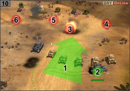Zanim zaatakujesz, ustaw czołgi w linii, jak pokazuje to obrazek, a potem zapisz grę - Misja 2 - Mersa Brega (4) | Państwa Osi w Codename Panzers - Faza Druga - Codename: Panzers - Faza Druga - poradnik do gry