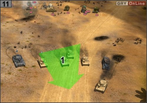 od razu zawróć i wycofaj się, jak pokazuje to strzałka [1] - Misja 2 - Mersa Brega (4) | Państwa Osi w Codename Panzers - Faza Druga - Codename: Panzers - Faza Druga - poradnik do gry