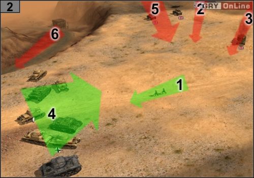 Uciekaj snajperami, jak pokazuje to strzałka [1] - Misja 3 - Przełęcz Halfaya (2) | Państwa Osi w Codename Panzers - Faza Druga - Codename: Panzers - Faza Druga - poradnik do gry